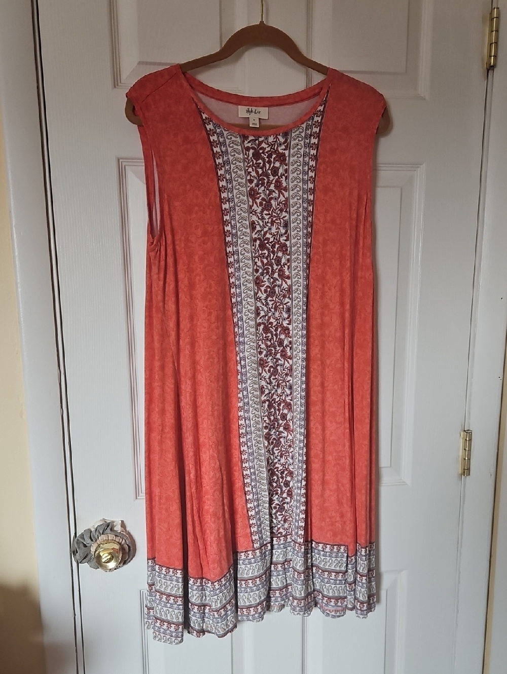 Style & Co. Coral Sleeveless Dress with Printed Center and Hem Panels